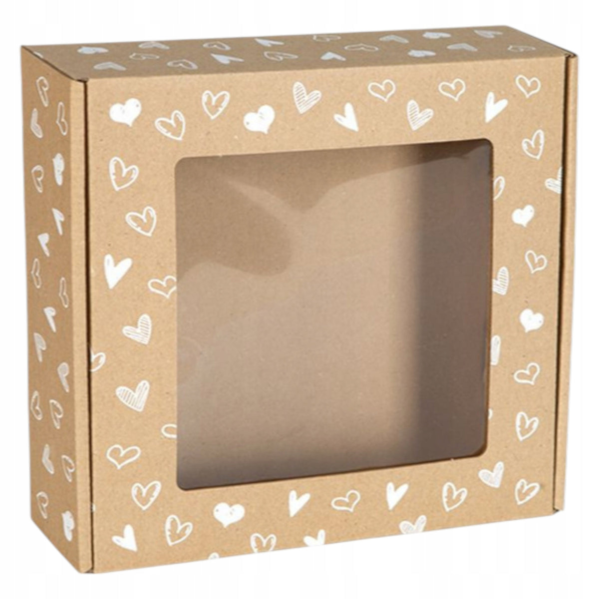 Box with WINDOW 200x200x50mm HEART PRINT Gift Packaging