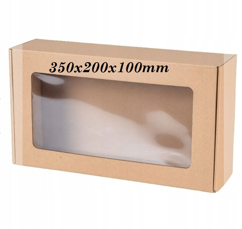 Box with WINDOW rectangle 350x200x100mm Gift Box with Window Color brown