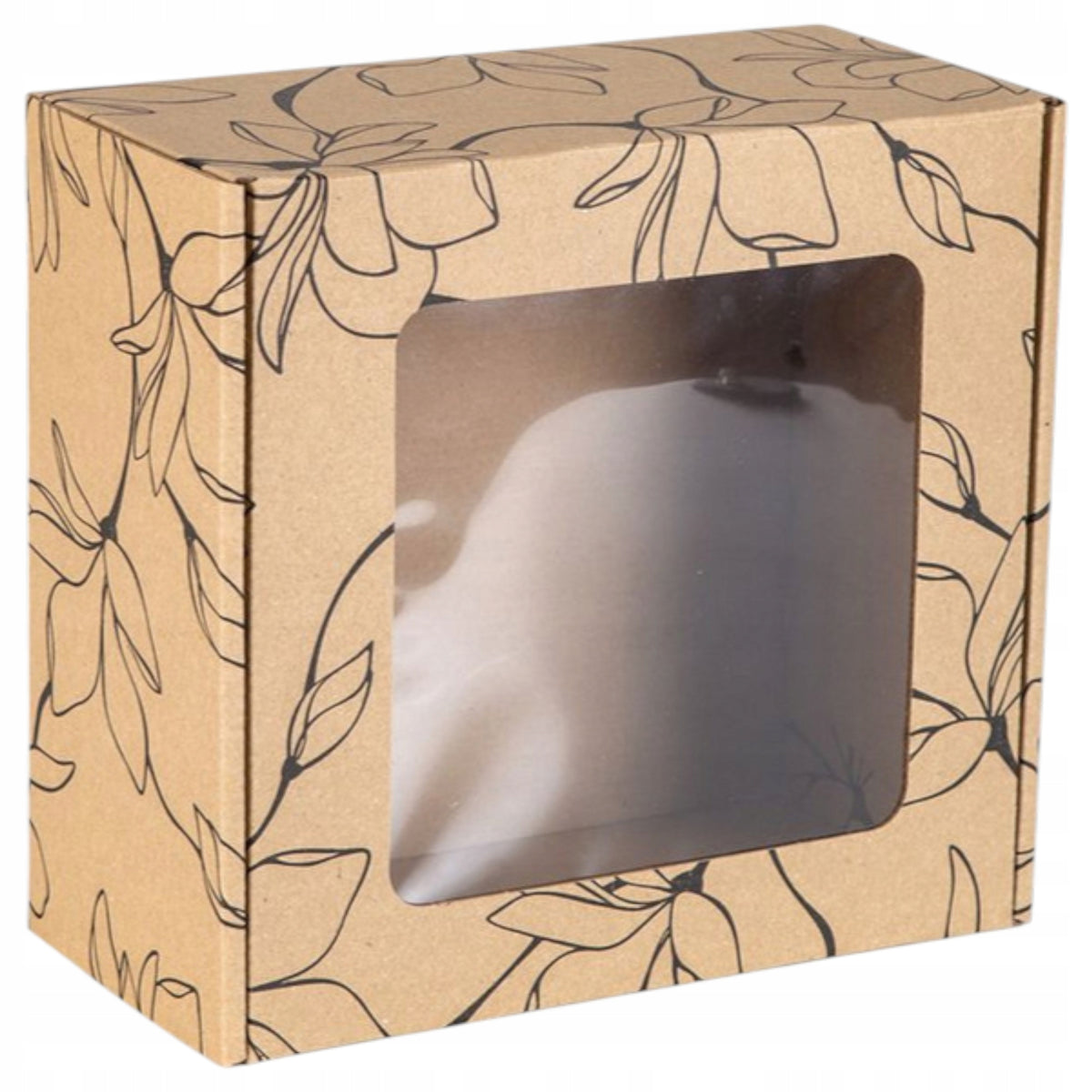 Box with Window 200x200x100mm Packaging with Print FLOWERS for Gift