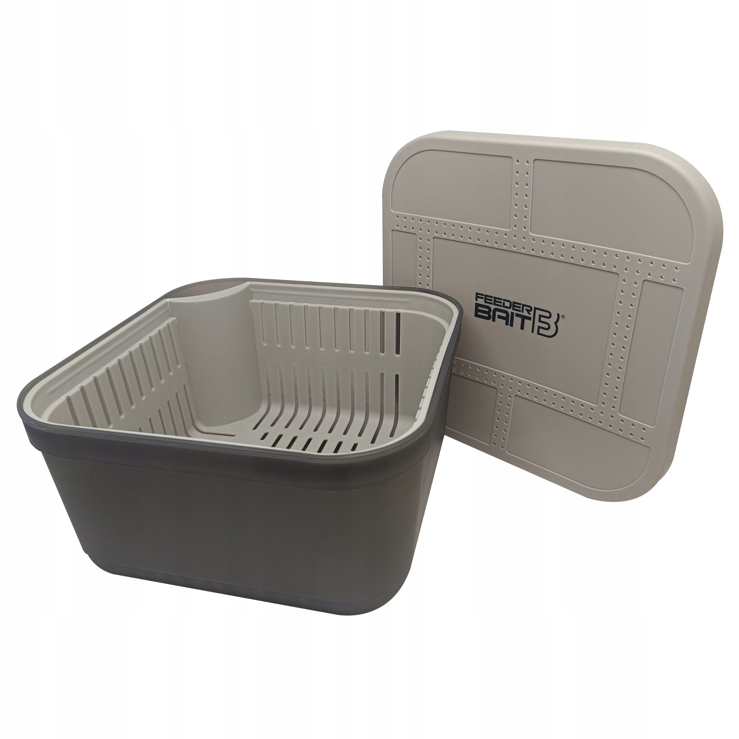 Box with strainer Feeder Bait grey 1,9L for soaking Pellet Color gray