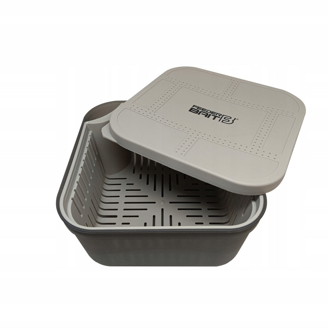 Box with strainer Feeder Bait grey 1,9L for soaking Pellet Packaging status original