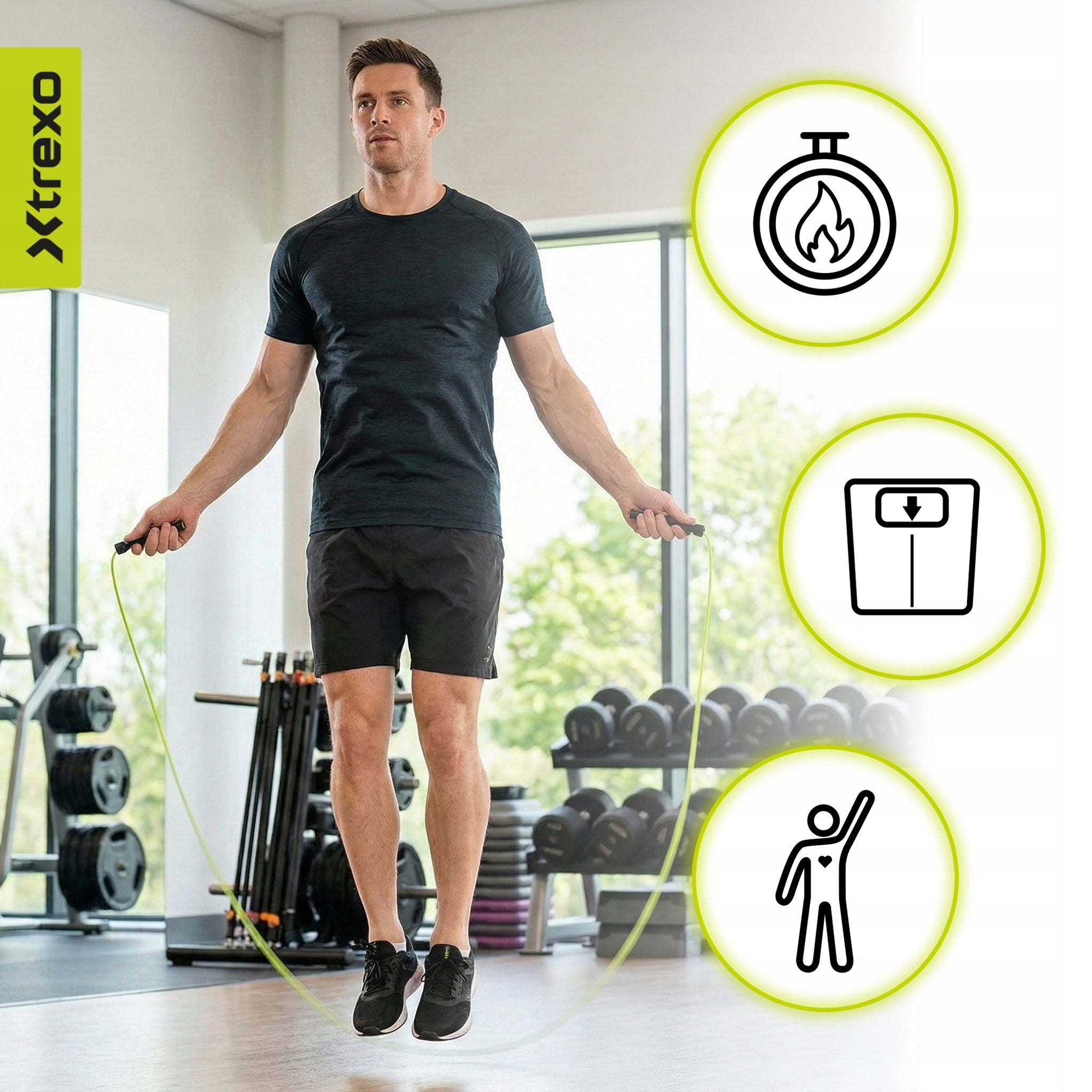 Boxing jump rope XTREXO basic with lime bearing OS FOR CARDIO TRAINING Kind made of plastic