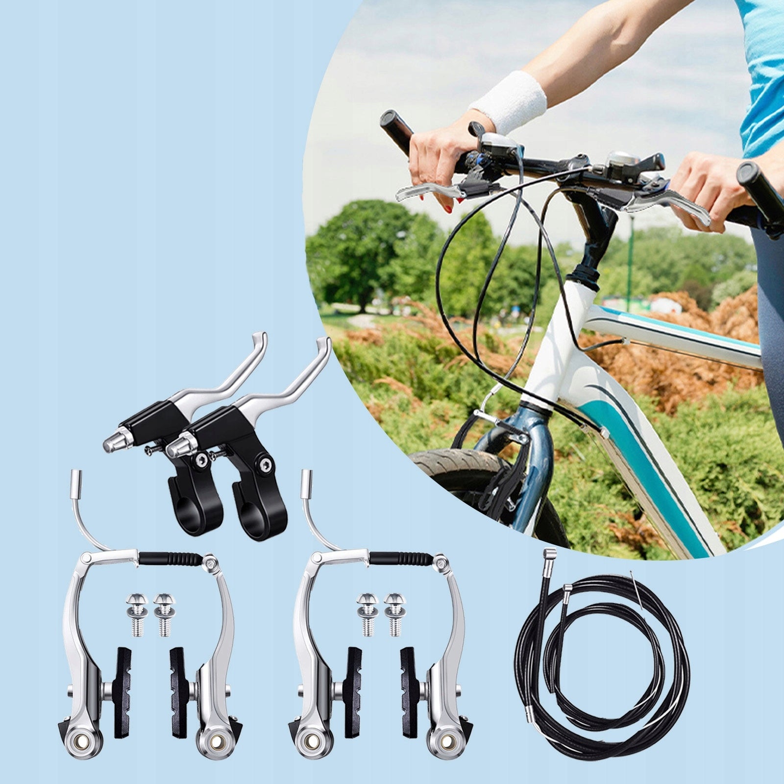 Brake set front rear Brake V-brake cable pads MTB levers Model 6908640679089