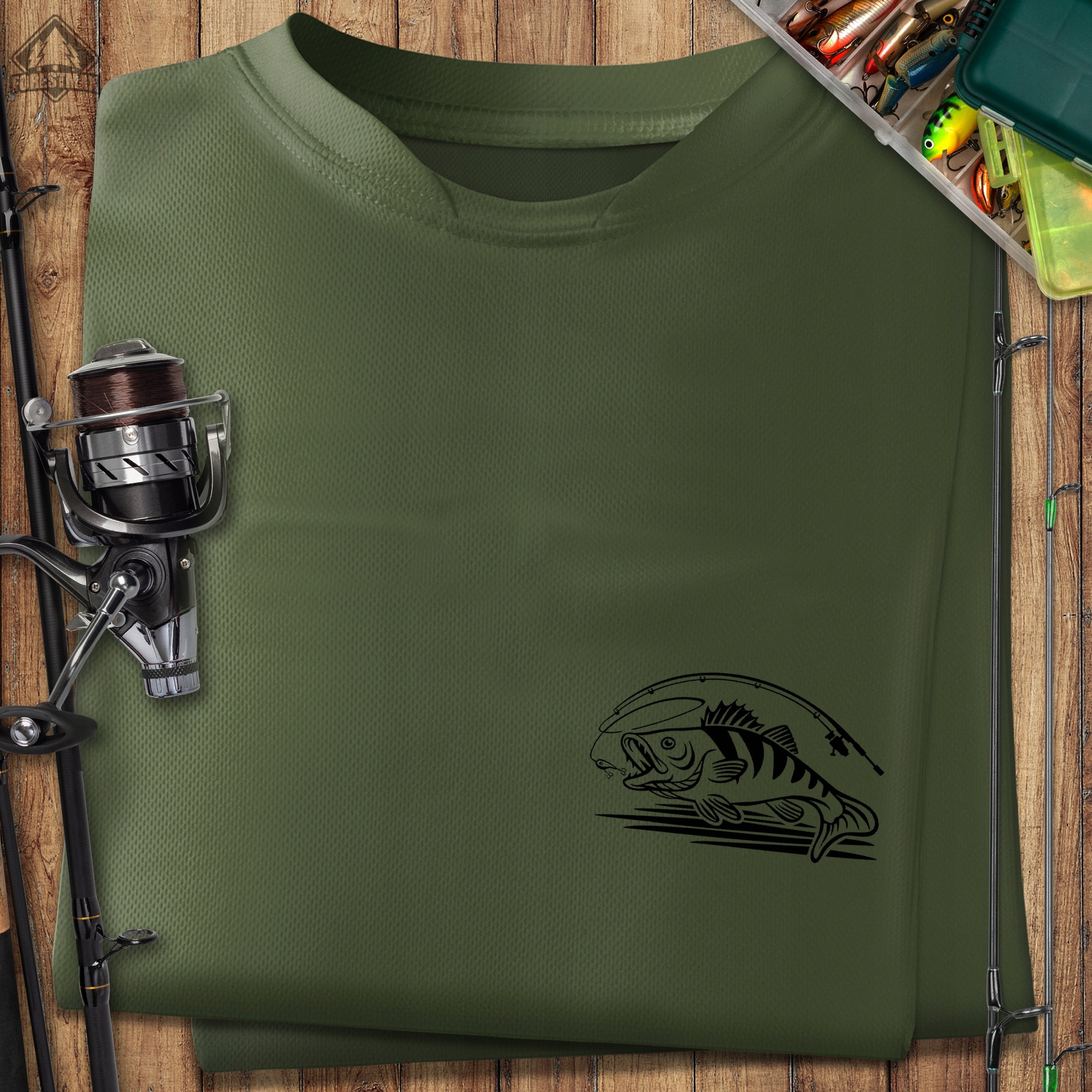 Breathable men's khaki T-shirt for Fisherman as a gift print PERCH size L Sleeve short sleeve
