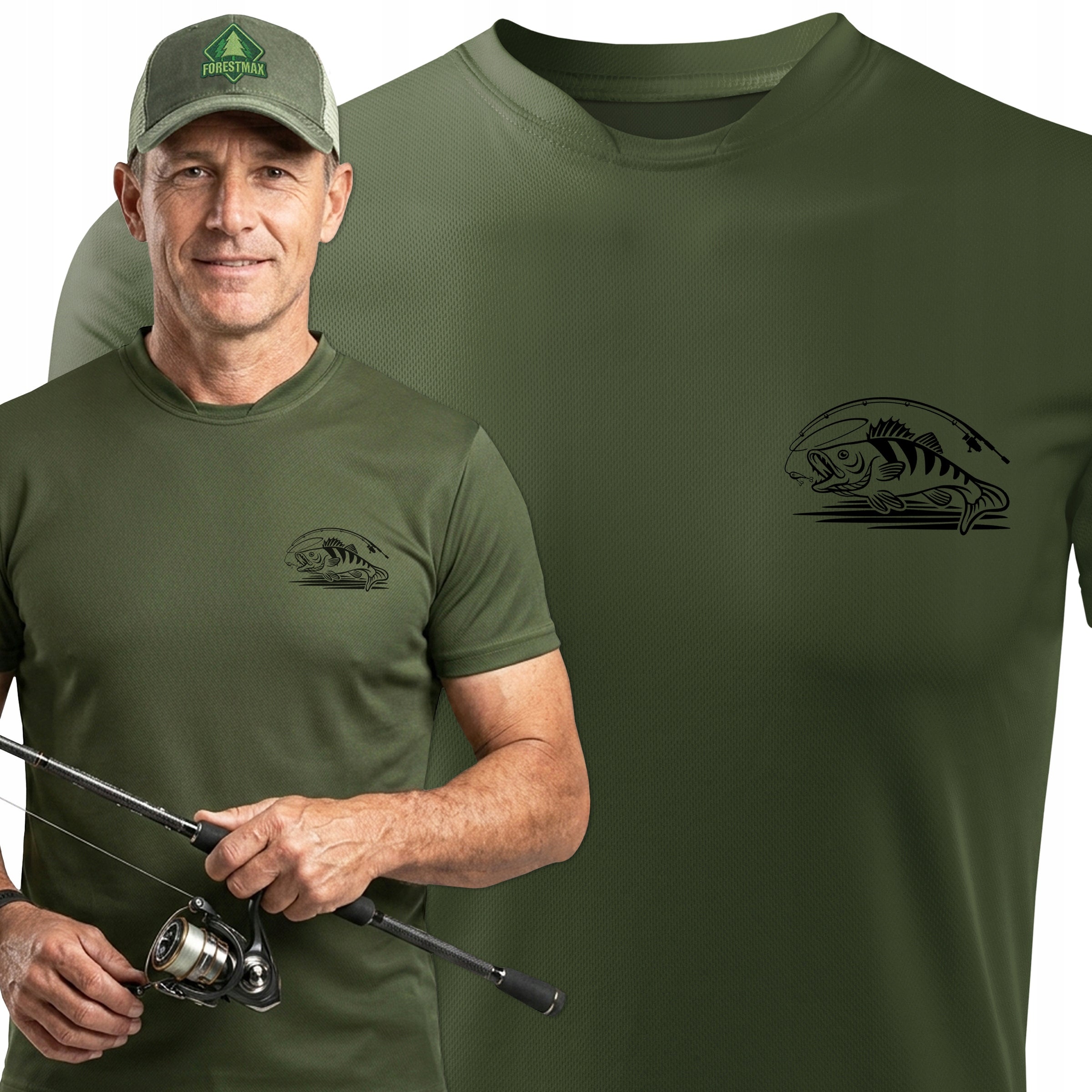 Breathable men's khaki T-shirt for Fisherman as a gift print PERCH size L