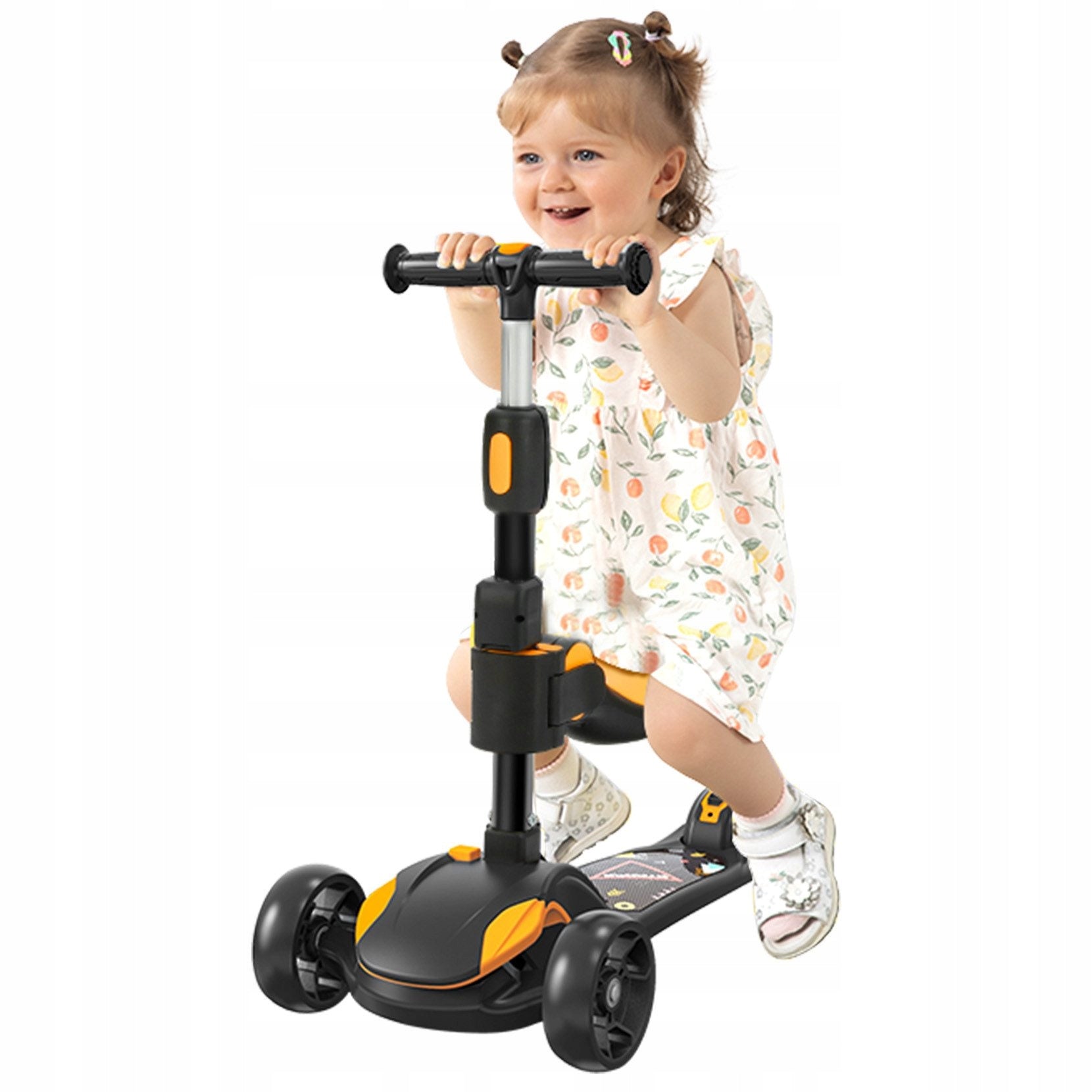 BremToy Foldable Children's Scooter with Seat for 2+ Years, yellow Kind tri-wheeled