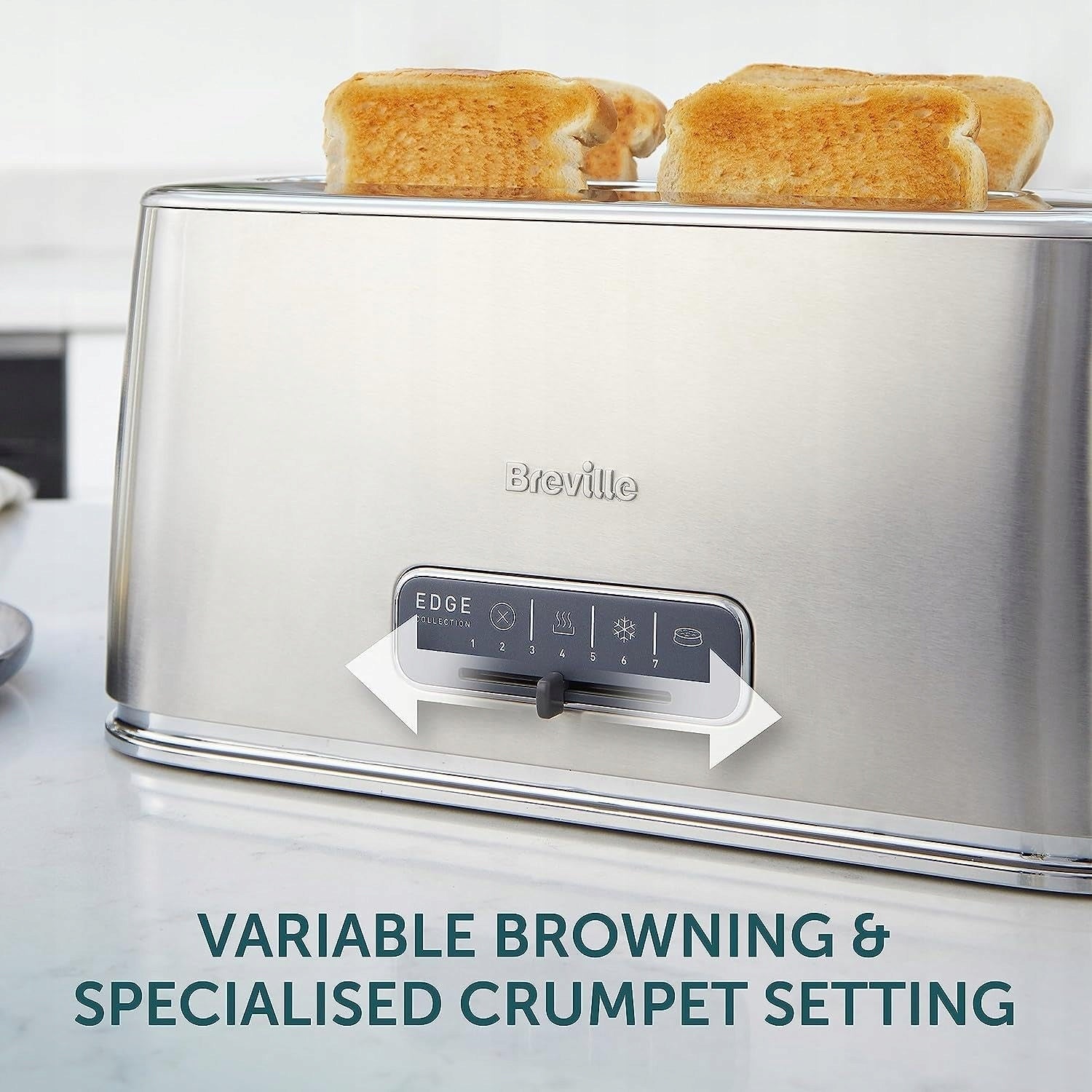 Breville Edge Silver 4-Slice Toaster with Extra Long Slots and High-Lift | Brand Breville