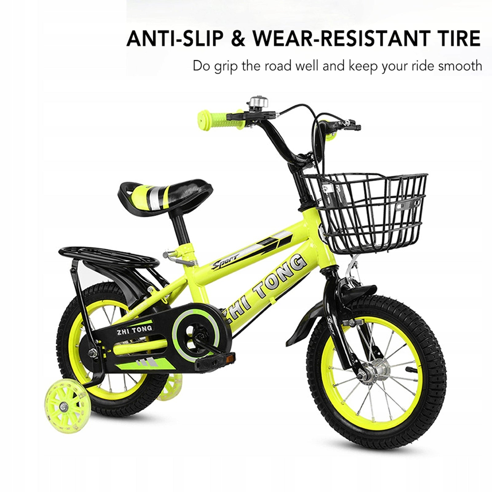 Bright yellow children's bike, suitable for outdoor riding. Manufacturer code 601545290255