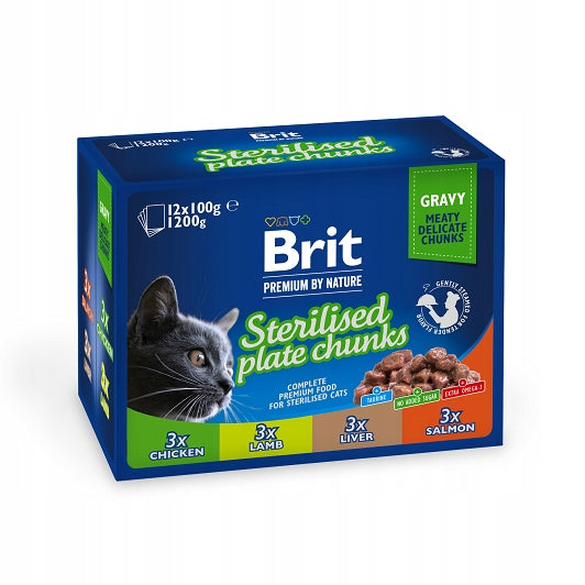 Brit Premium Cat Sterilised Plate 12x100g in SAUCE for cats after sterilization Packaging status original