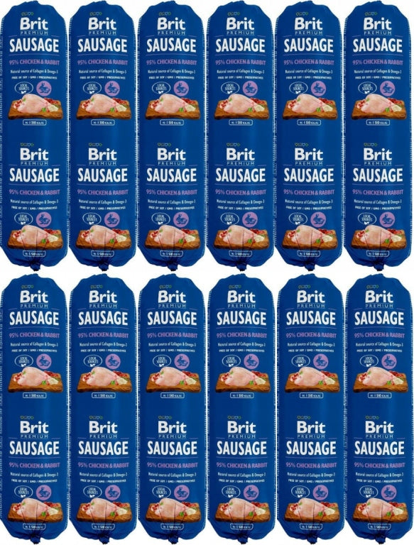 Brit Premium Sausage DOG Adult Chicken Rabbit Food with Rabbit 12x800g