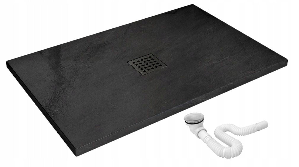Rea dušo padėklas Rock 80x100 su sifonu, black