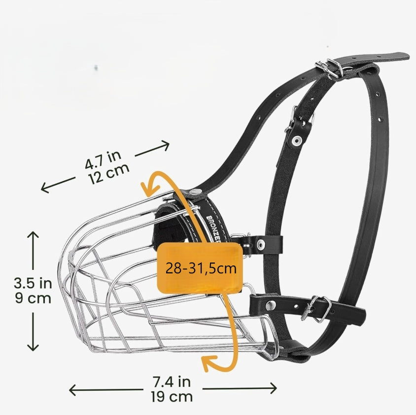 BronzeDog Metal muzzle for dog, wire basket LEATHER STRAP M Manufacturer code B06XHN5757