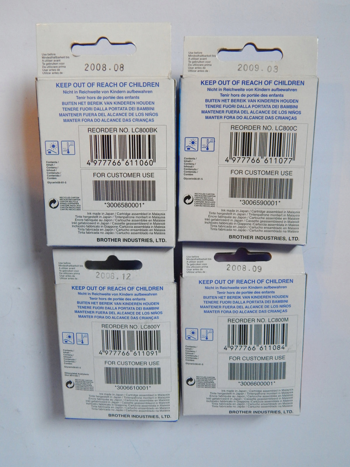 Brother LC800BK CMYK inks Manufacturer code LC800BK