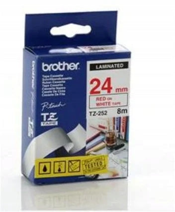 Brother TZ-252, white/red (24mm, laminated)