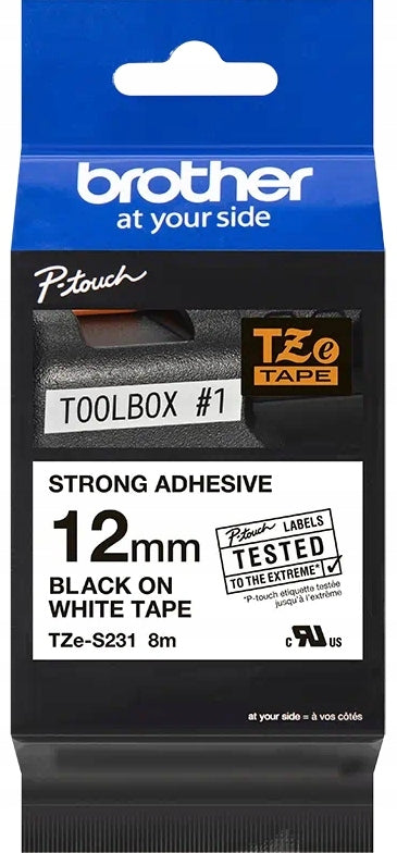 Brother TZE-S231 12mm x 8m WHITE STRONG ADHESIVE, original