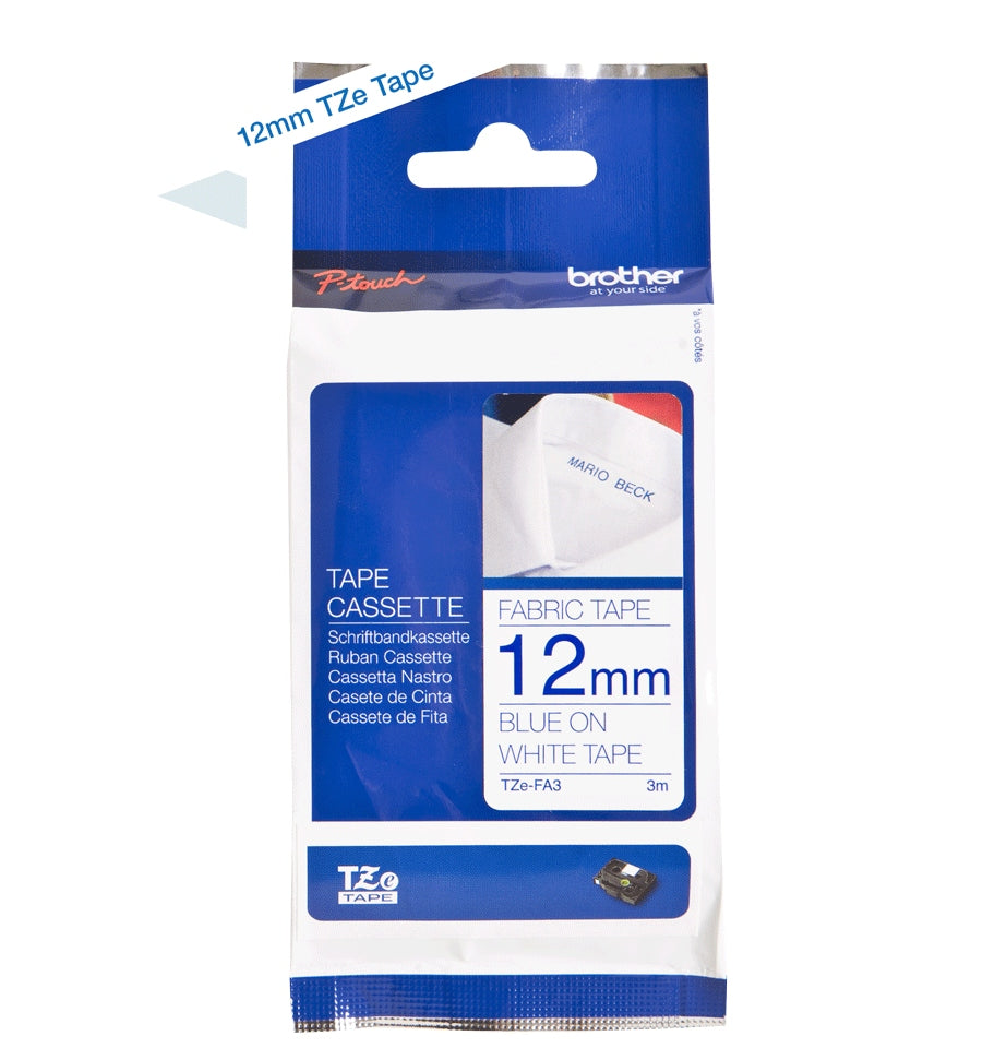 Brother TZEFA3 12mm Fiber Tape for Hot Working Blue Letters