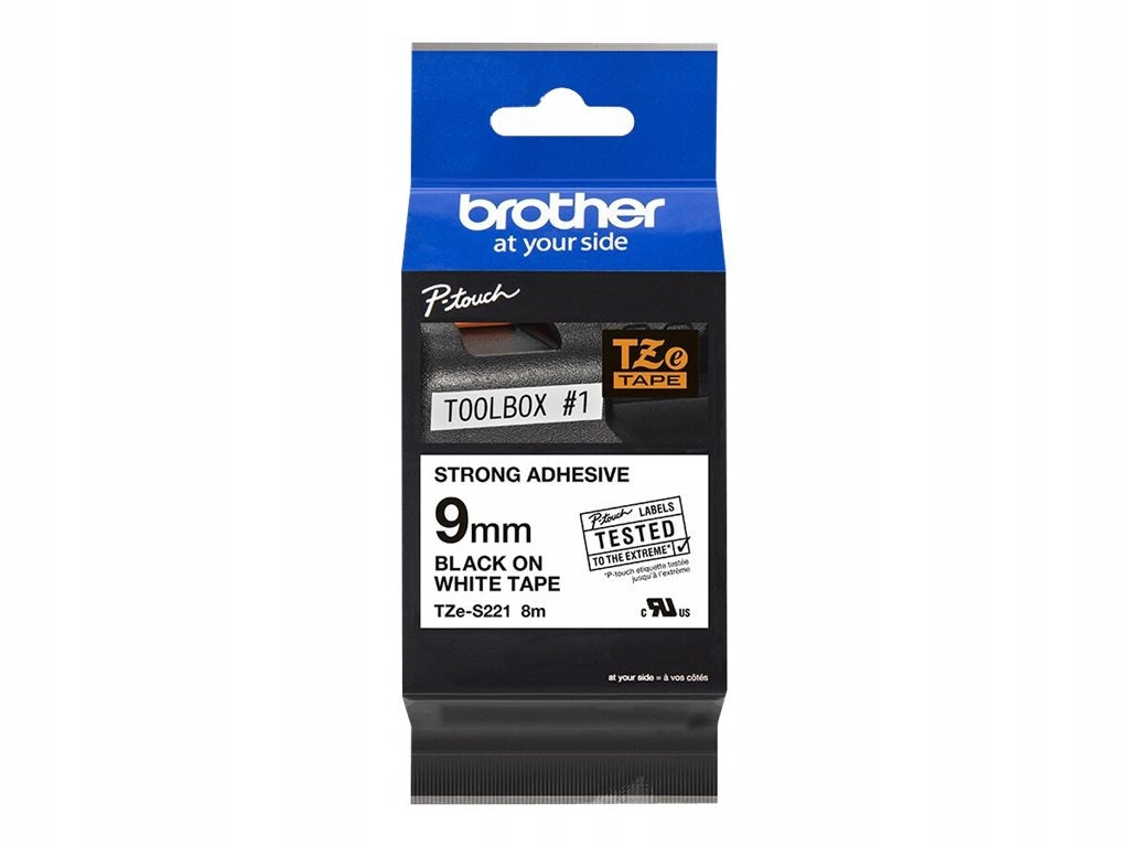 Brother TZES221 TZE-S221 9mm black on white strong laminated adhesive