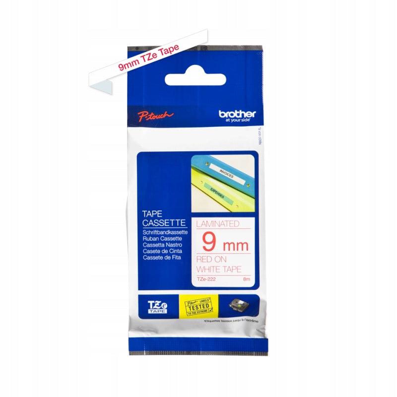 Brother TZe-222 9mm white red laminated printing original 8m