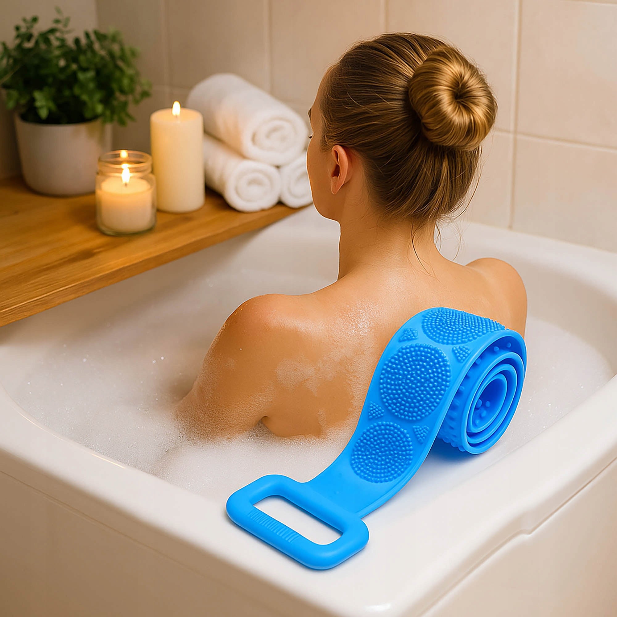 Brush Washing Massage Belt for Cellulite Back Massager Neck Legs Thighs Arms Color blue