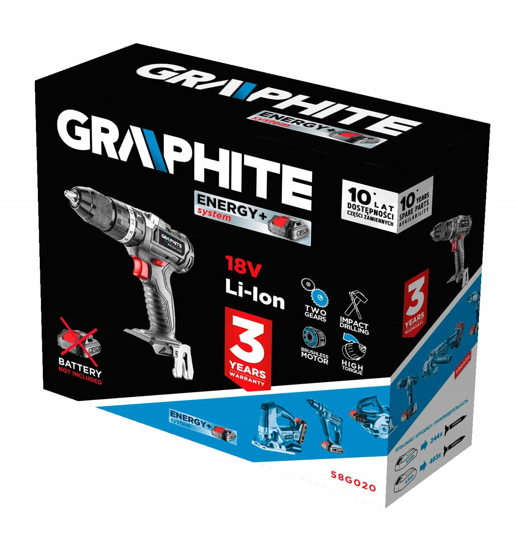 Brushless Cordless Drill/Driver with Impact Energy+ 18V, Li-Io Brand GRAPHITE