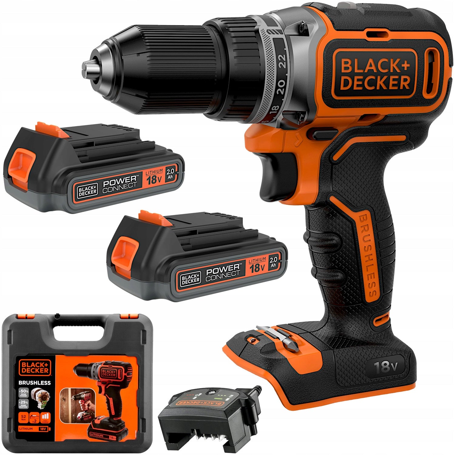 Brushless drill 18V 52Nm 2x2Ah order Black Decker BL186K1B2