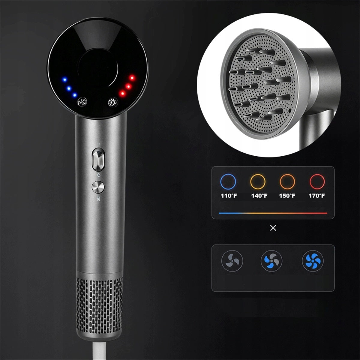 Brushless dryer 1600W with magnetic nozzle and diffuser, graphite Packaging status original
