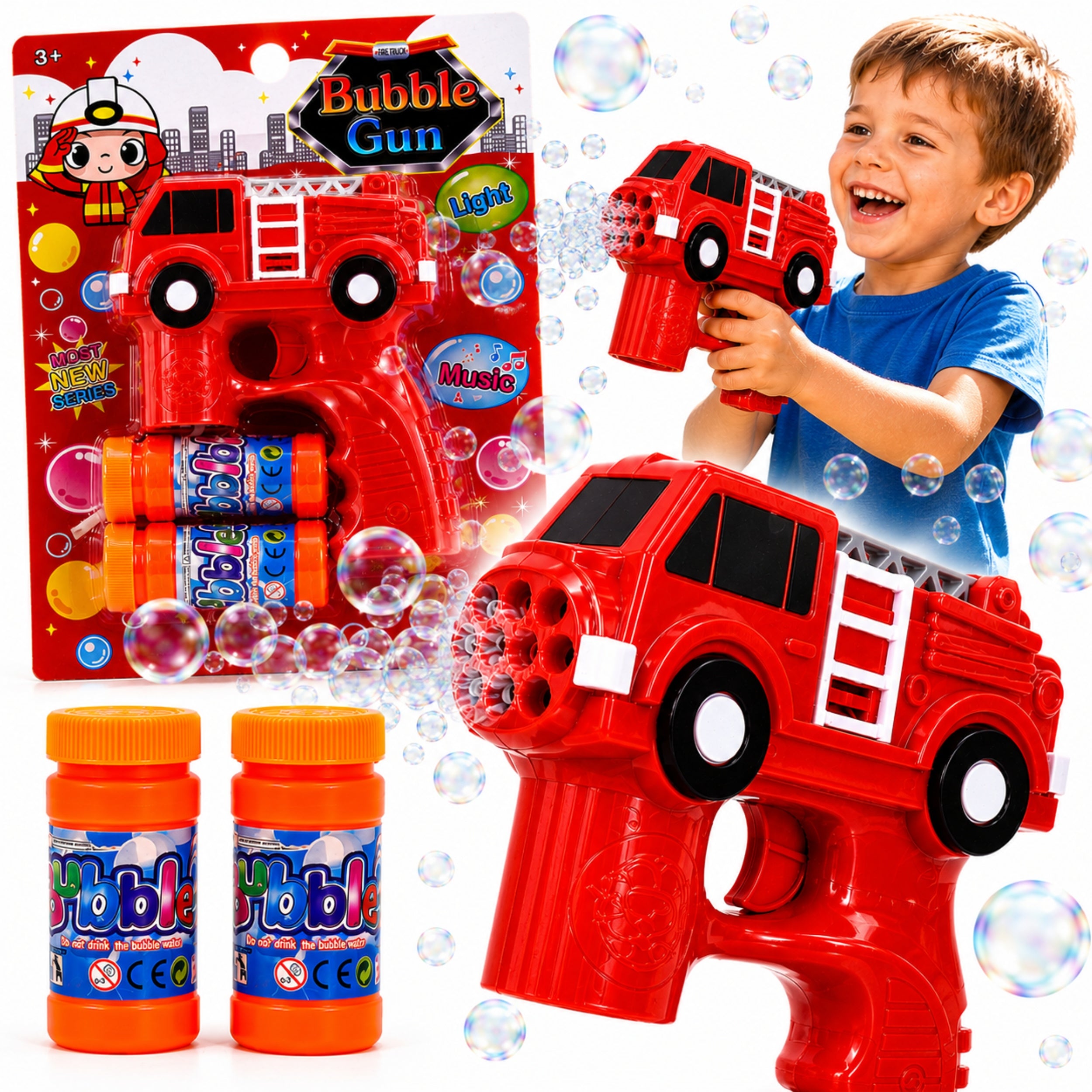 Bubble Gun Automatic Fire Brigade Bubble Gun 2 LED Liquids Packaging status original