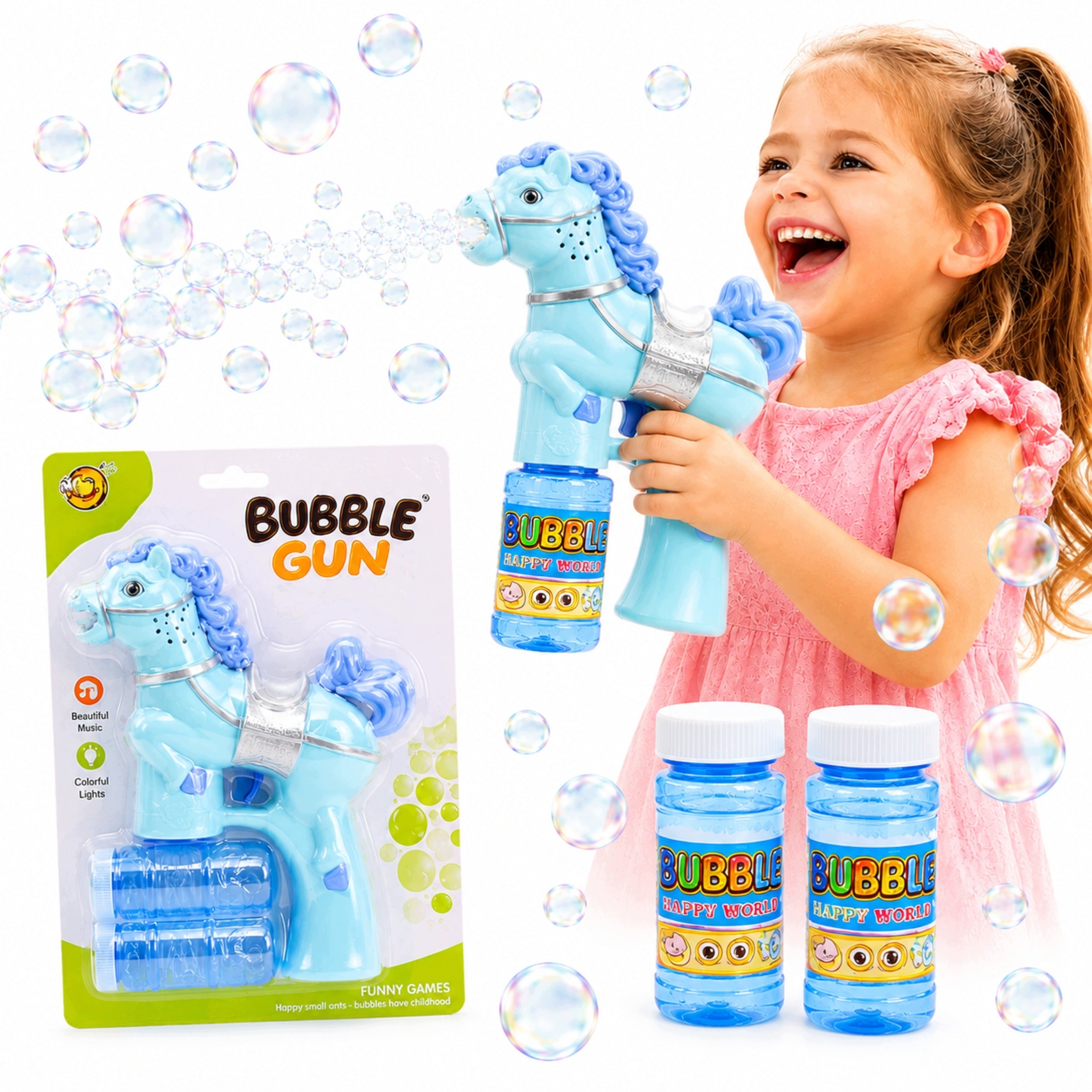Bubble Gun Automatic Horse Bubble Gun Light Music 2 LED Liquids Packaging status original