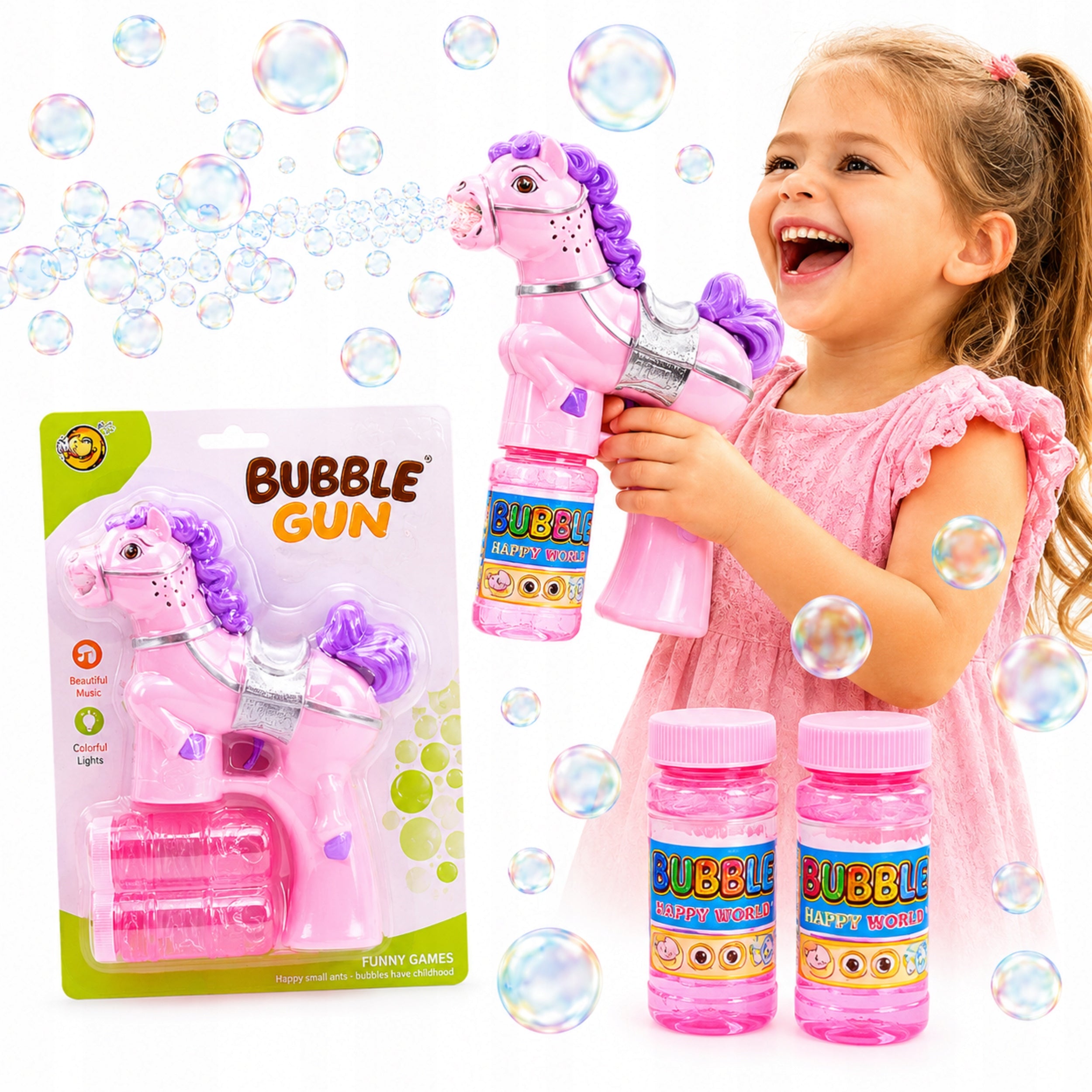Bubble Gun Automatic Horse Bubble Gun Light Music 2 LED Liquids