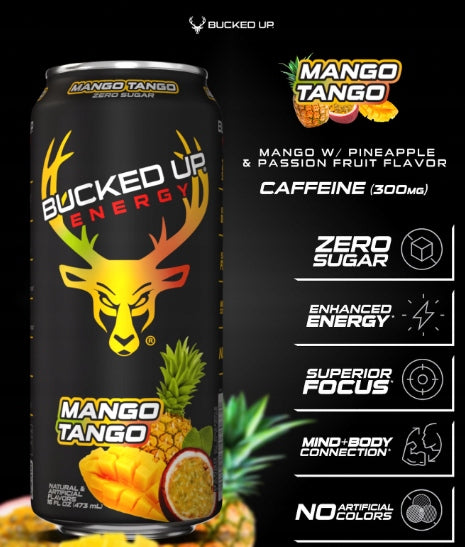 Bucked Up Energy Mango Tango Zero Sugar 473ml–Functional Energy USAGym Expiration date at least six months from the date of purchase