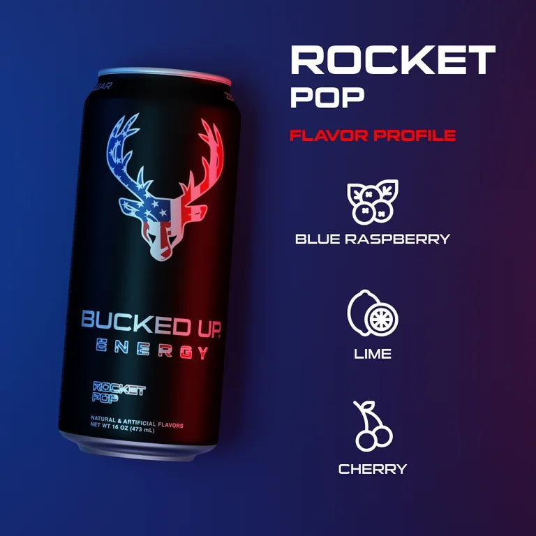 Bucked Up Energy Rocket Pop Zero Sugar 473 ml – Functional Energy Packaging status original