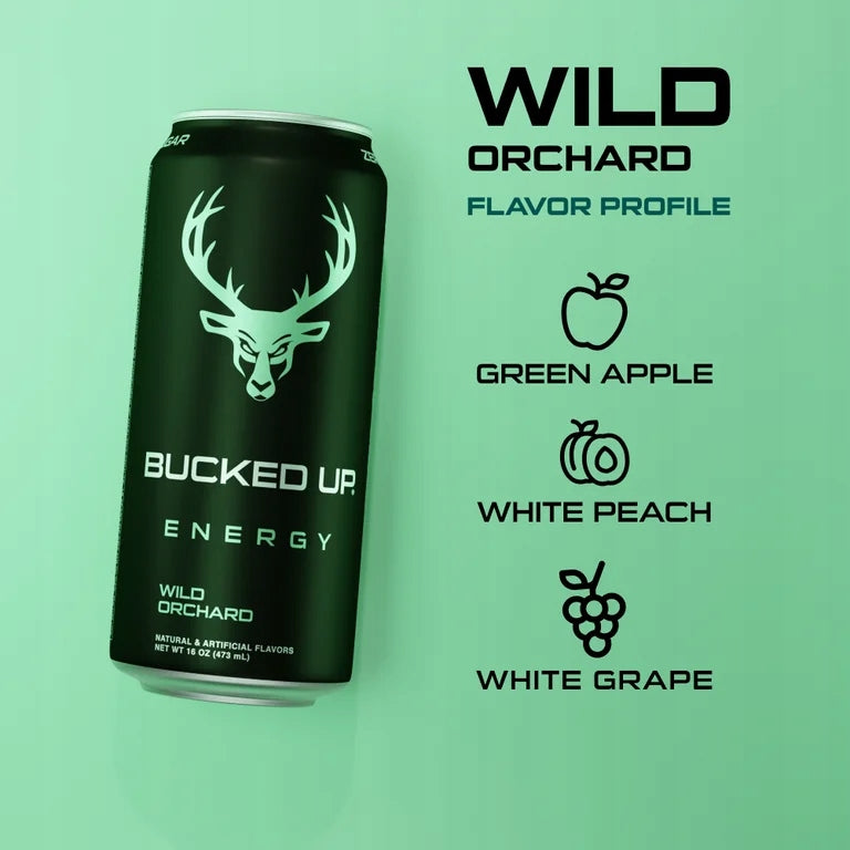 Bucked Up Energy Wild Orchard Zero Sugar 473ml – Functional Energy Packaging status original
