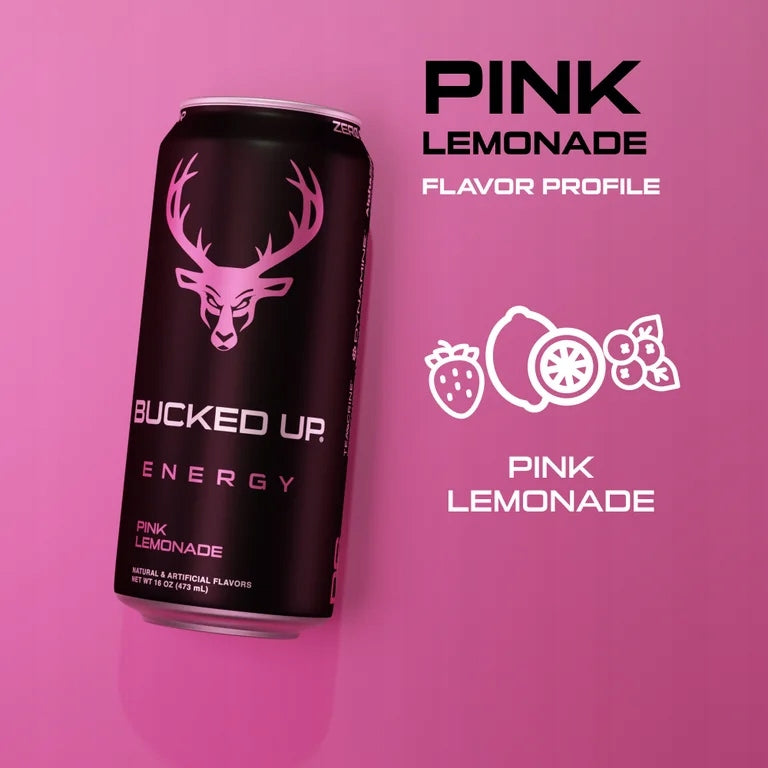Bucked Up Energy Zero Sugar 473ml Pink Lemonade – Functional Energy Packaging status original