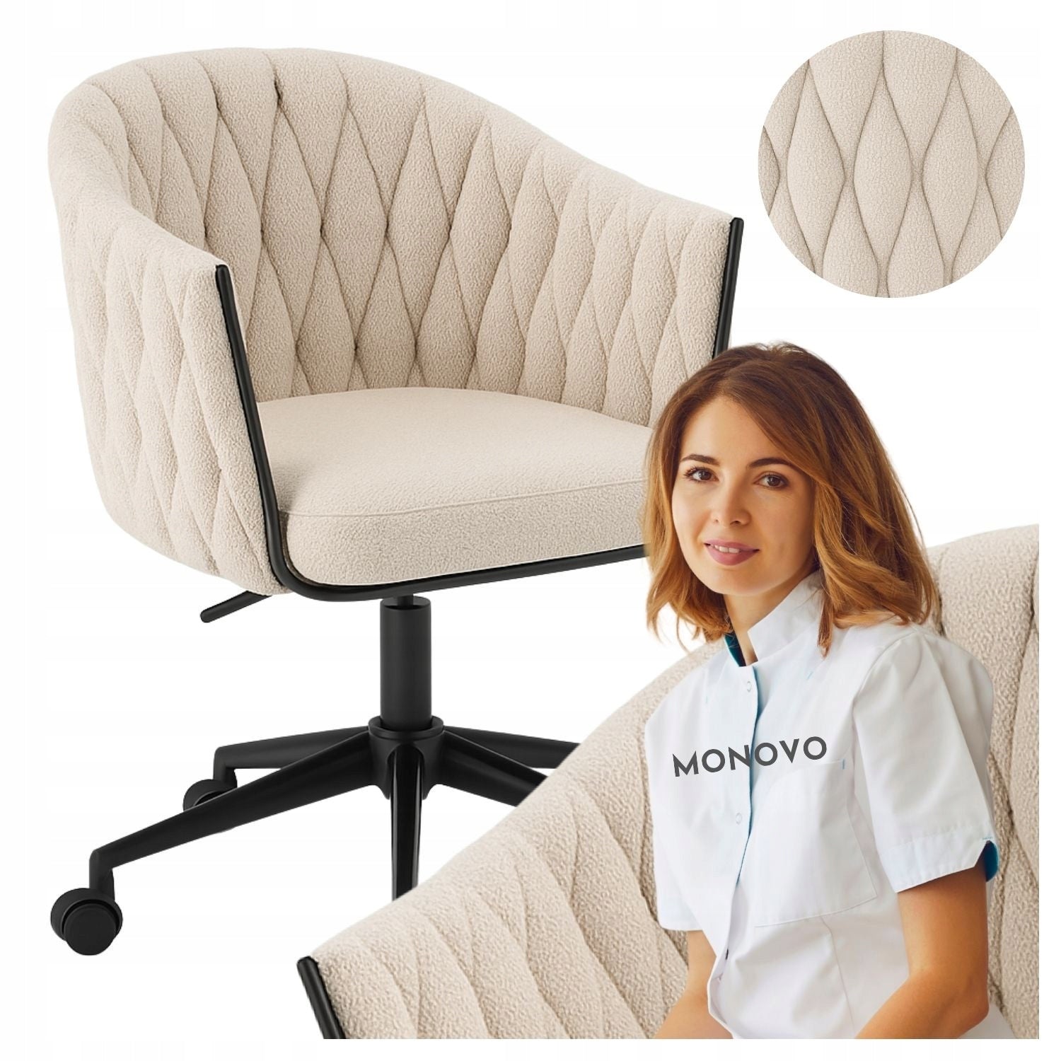 Bucket Swivel Chair for Desk Modern Upholstered Beige NADINE