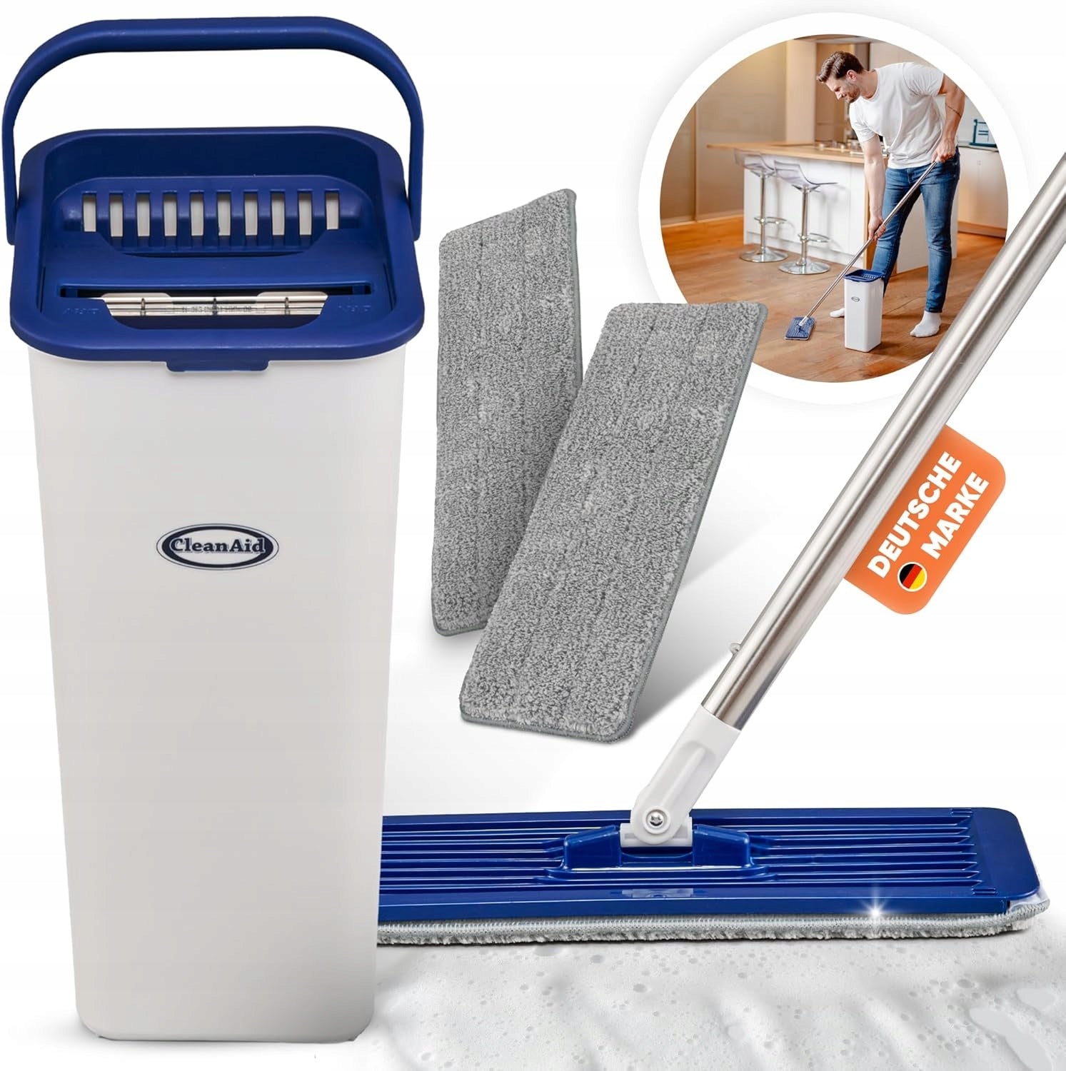 Bucket and flat mop CleanAid ideal mop for cleaning clean floor house Manufacturer code 000