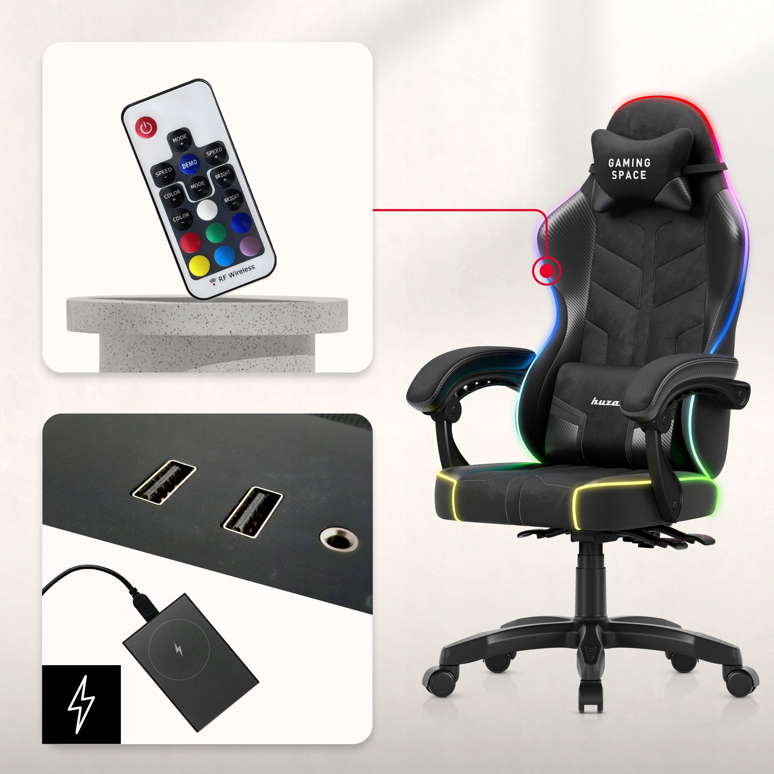 Bucket gaming chair HUZARO black RGB LED for desk computer Brand Huzaro