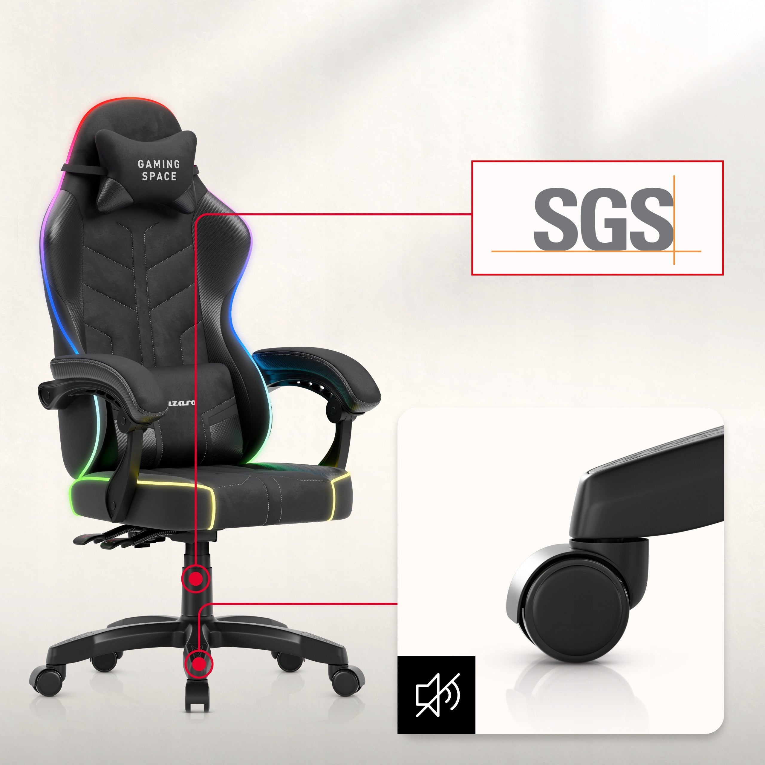 Bucket gaming chair HUZARO black RGB LED for desk computer Furniture height 119.5 cm
