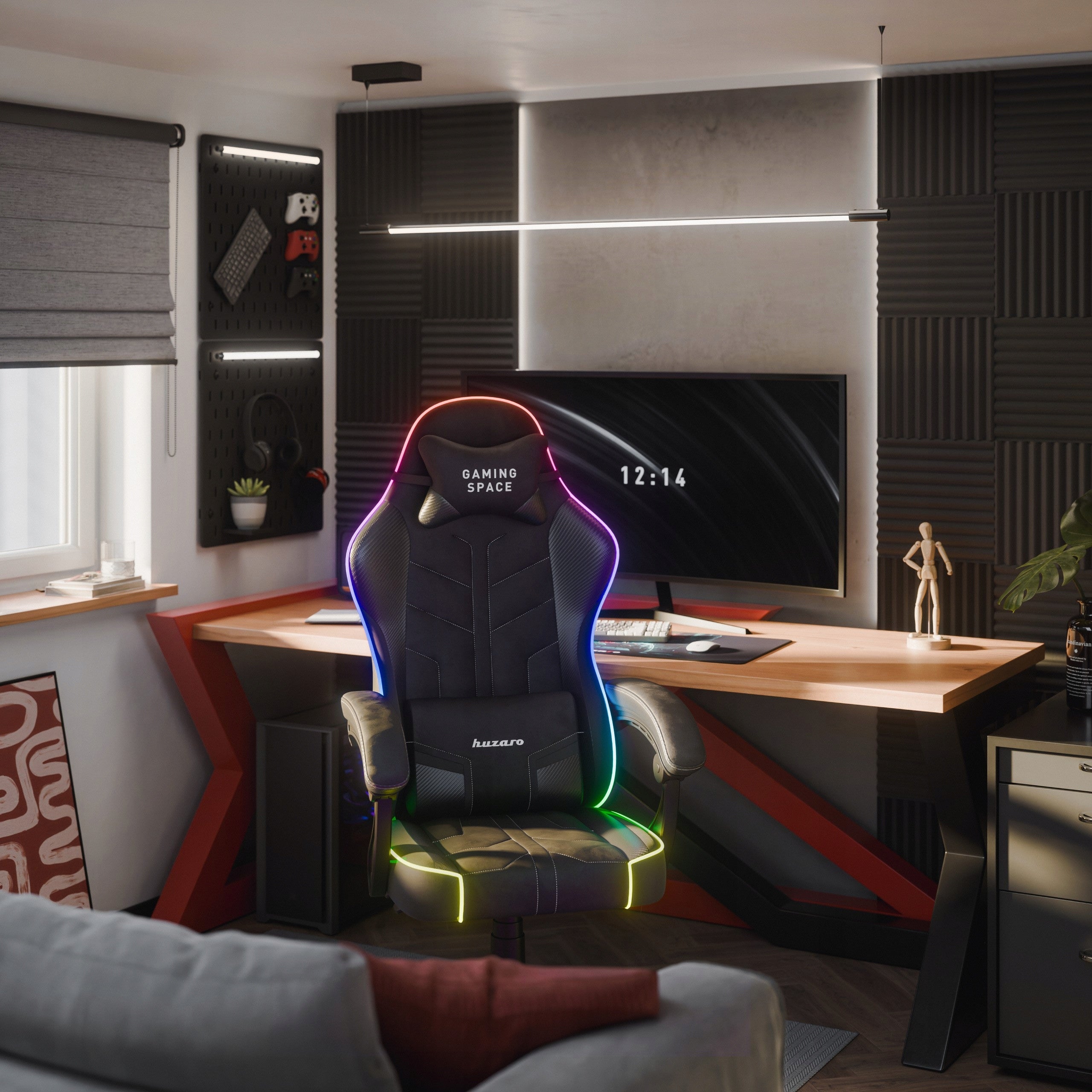 Bucket gaming chair HUZARO black RGB LED for desk computer Packaging status original