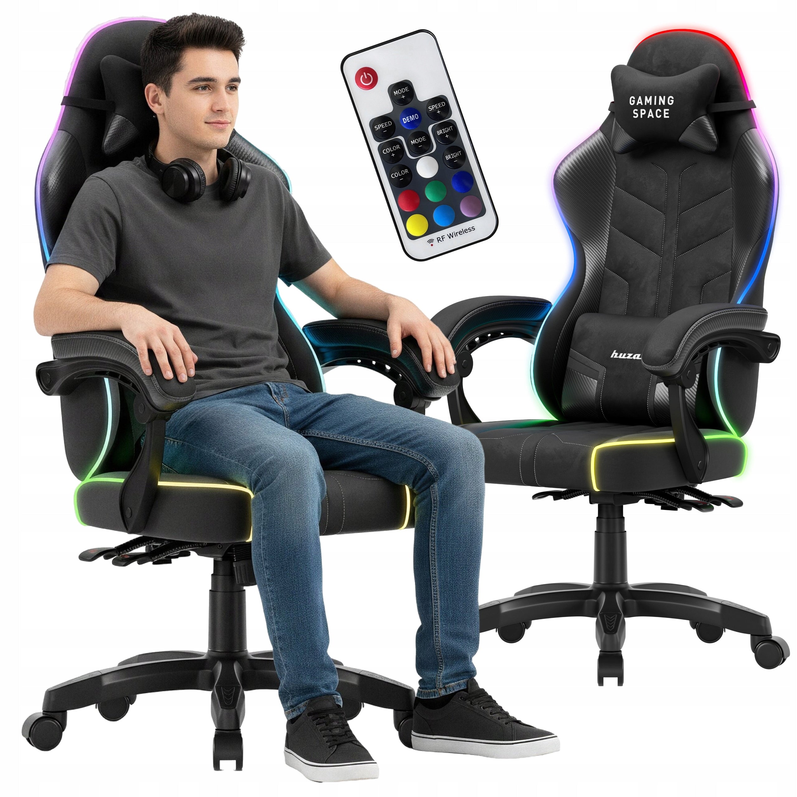 Bucket gaming chair HUZARO black RGB LED for desk computer
