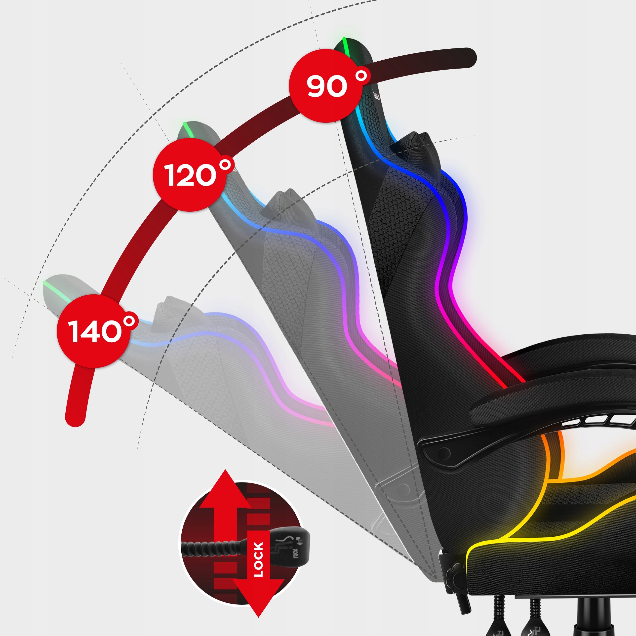 Bucket gaming chair HUZARO black RGB LED swivel with footrest Brand Huzaro