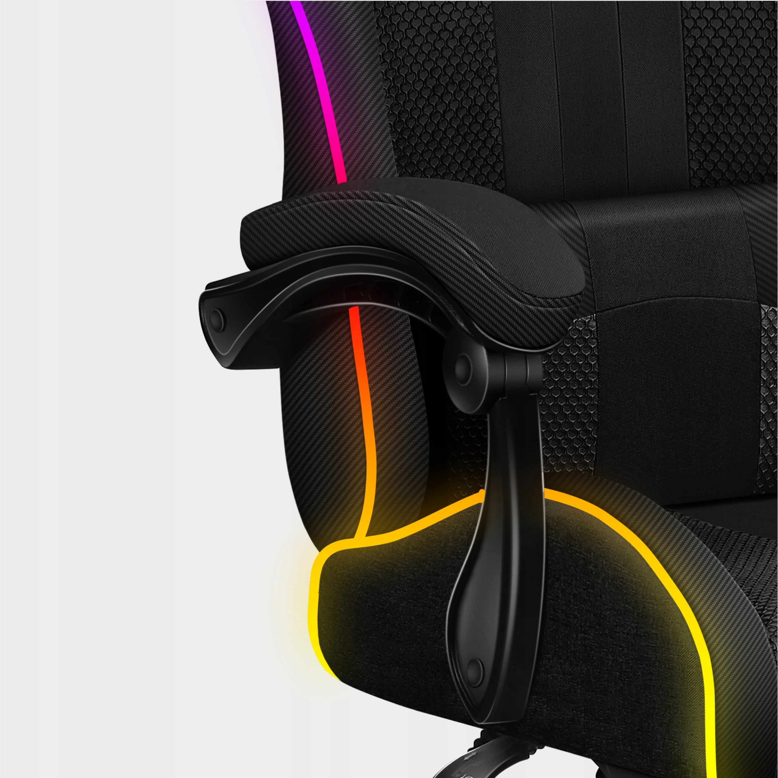 Bucket gaming chair HUZARO black RGB LED swivel with footrest Furniture width 67 cm
