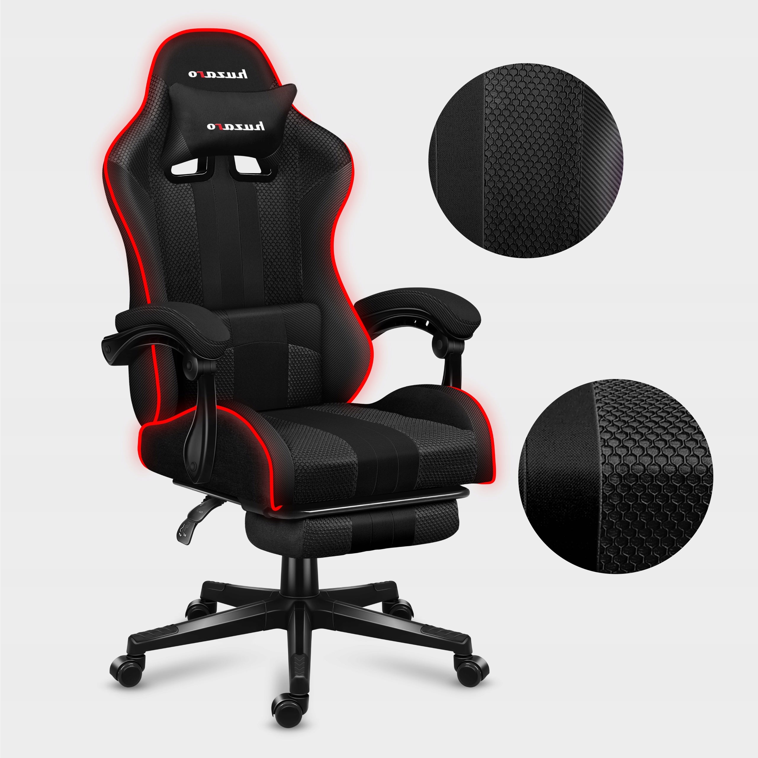 Bucket gaming chair HUZARO black RGB LED swivel with footrest Manufacturer code HZ-Force 4.7 RGB Mesh