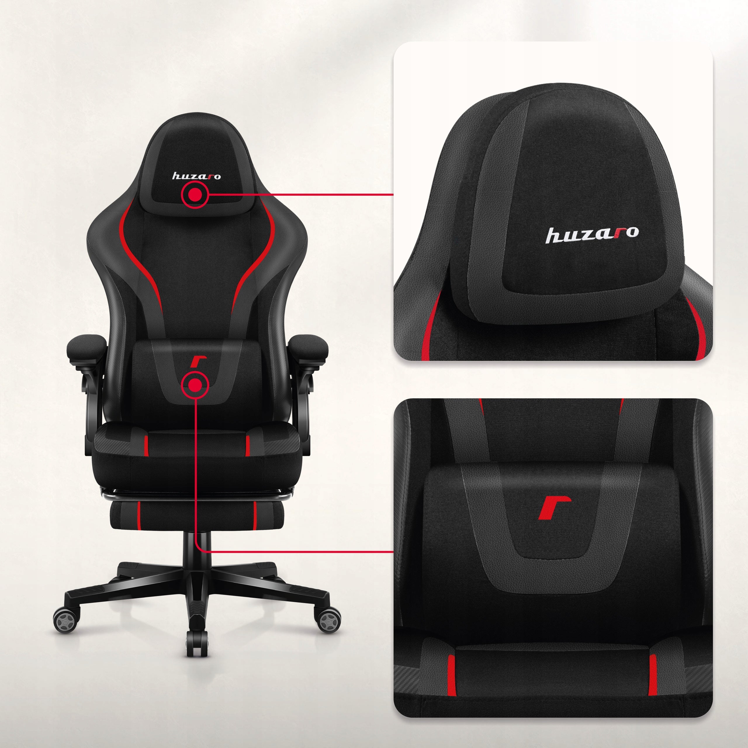 Bucket gaming chair HUZARO black and red swivel with footrest Brand Huzaro