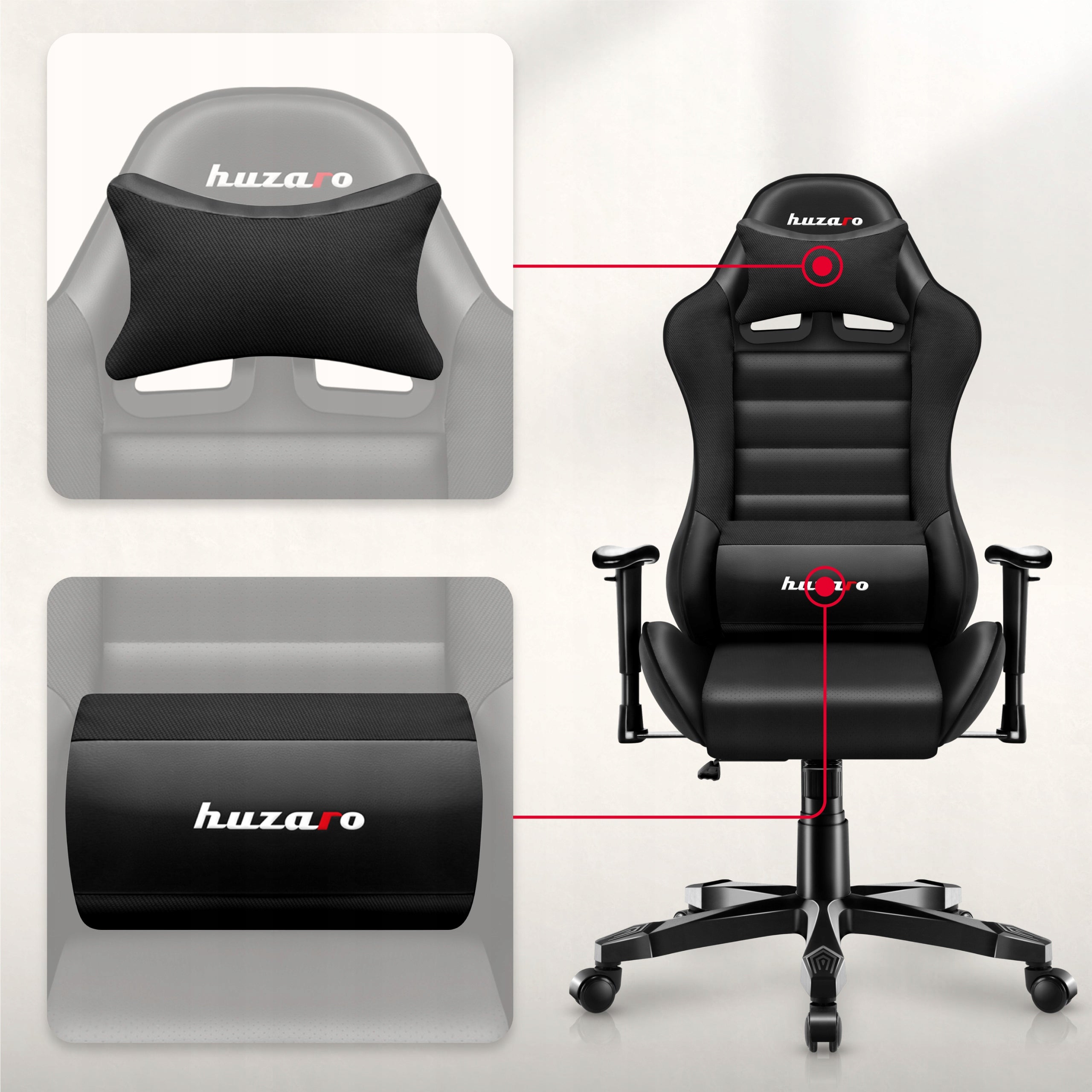 Bucket gaming chair HUZARO black for ergonomic rotary desk Model Ranger 6.0