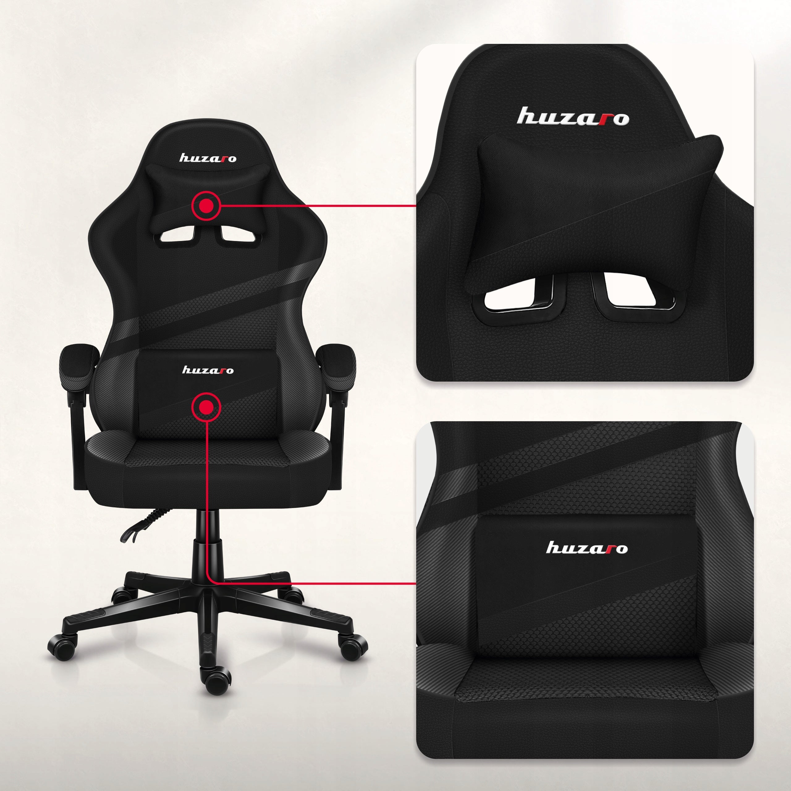 Bucket gaming chair HUZARO black swivel adjustable Manufacturer code HZ-FORCE 4.4 CARBON