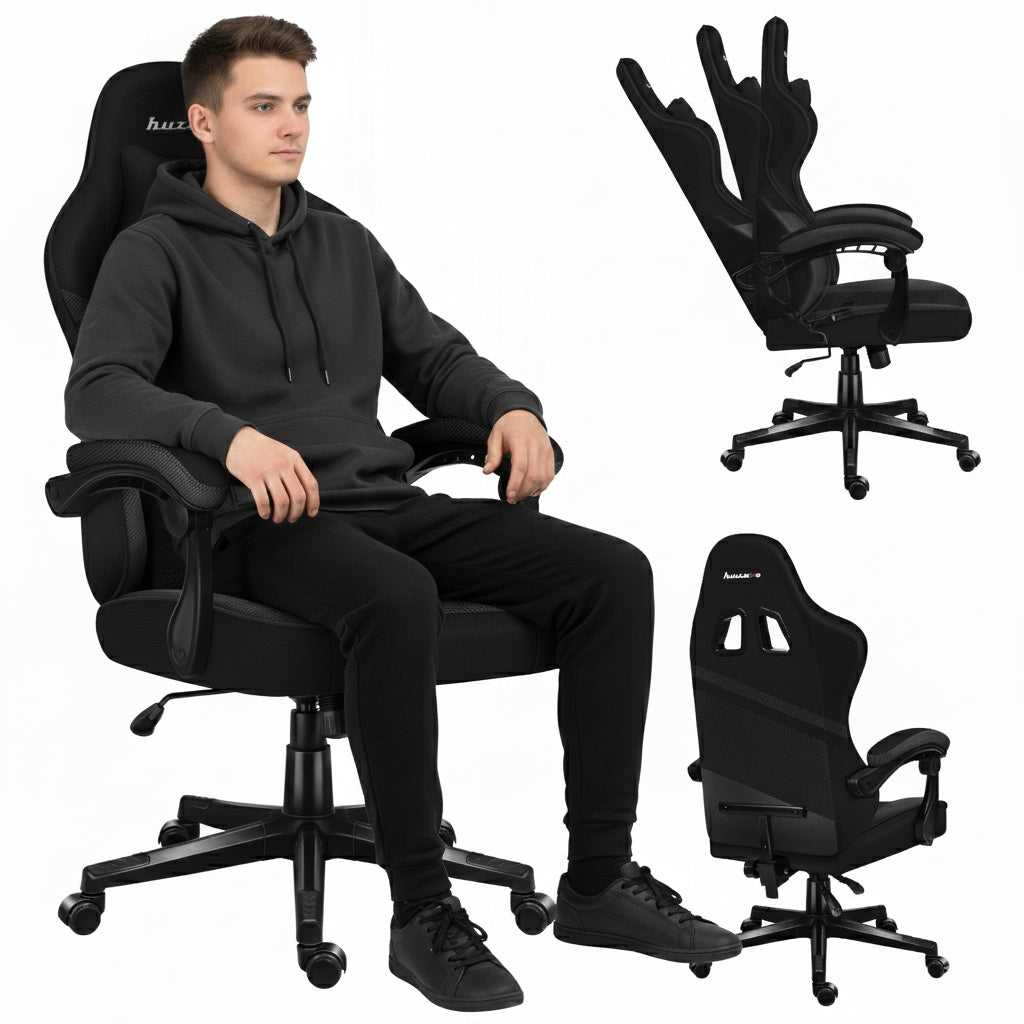 Bucket gaming chair HUZARO black swivel adjustable