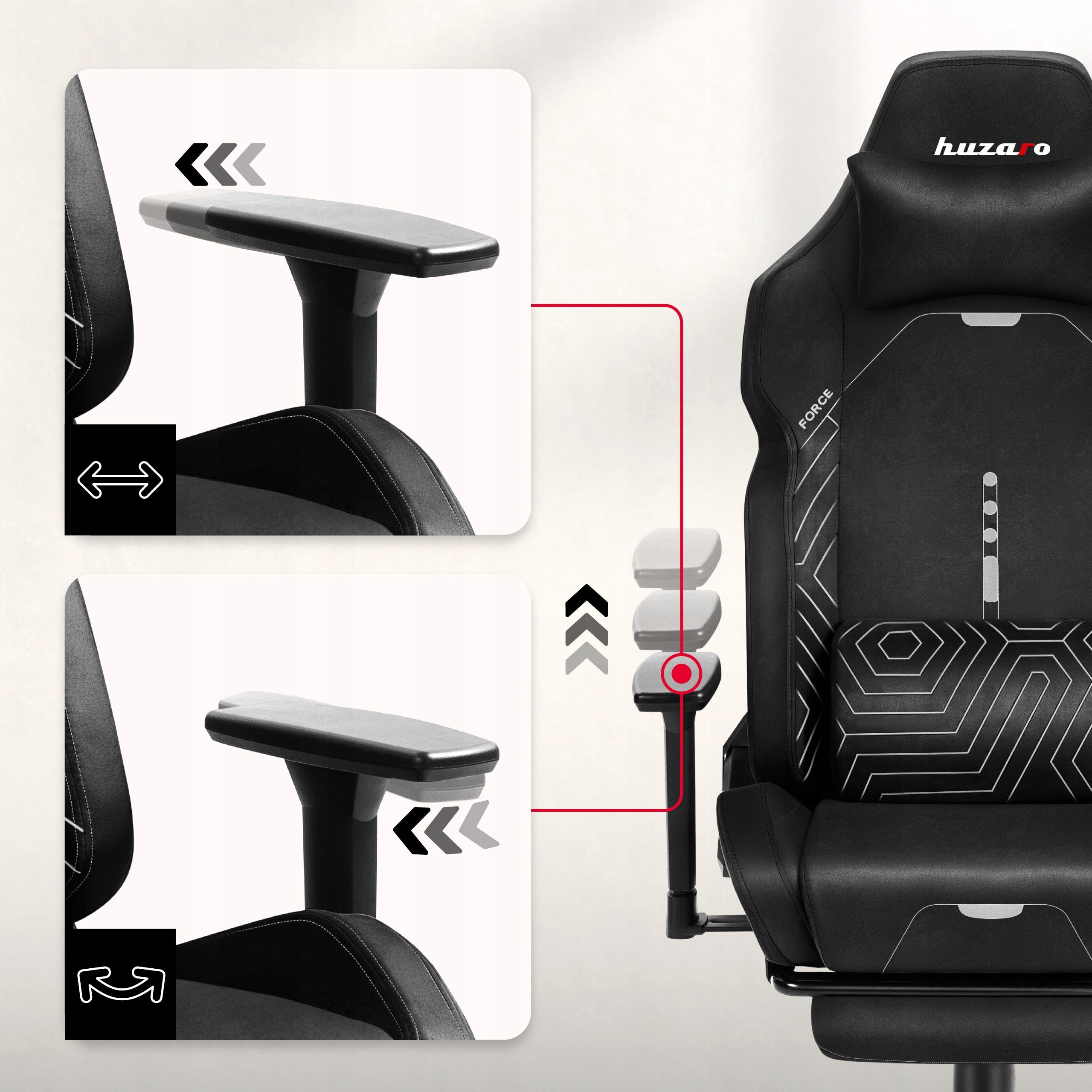 Bucket gaming chair HUZARO black swivel for desk with footrest Furniture width 76.5 cm