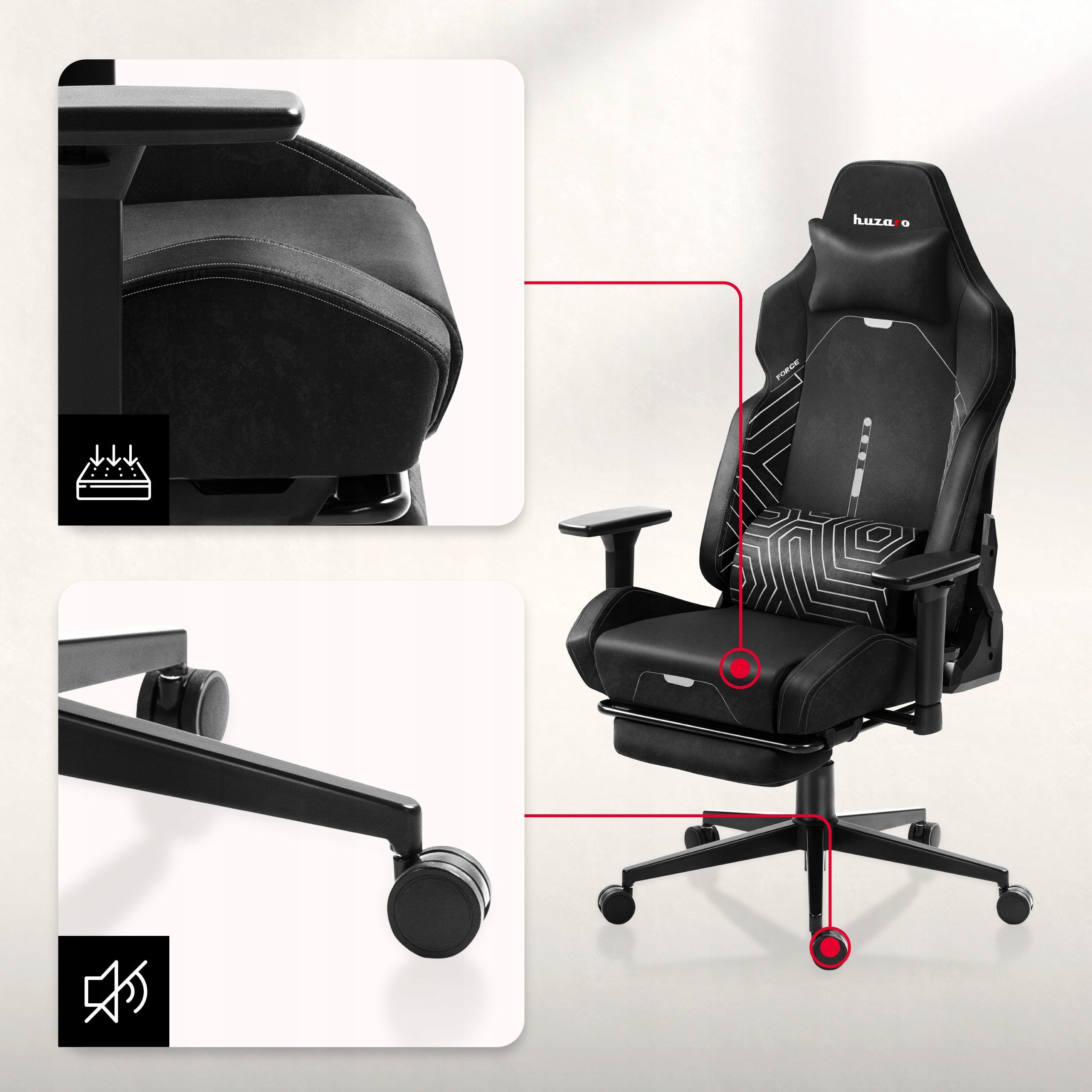 Bucket gaming chair HUZARO black swivel for desk with footrest Manufacturer code HZ-FORCE 8.1 BLACK