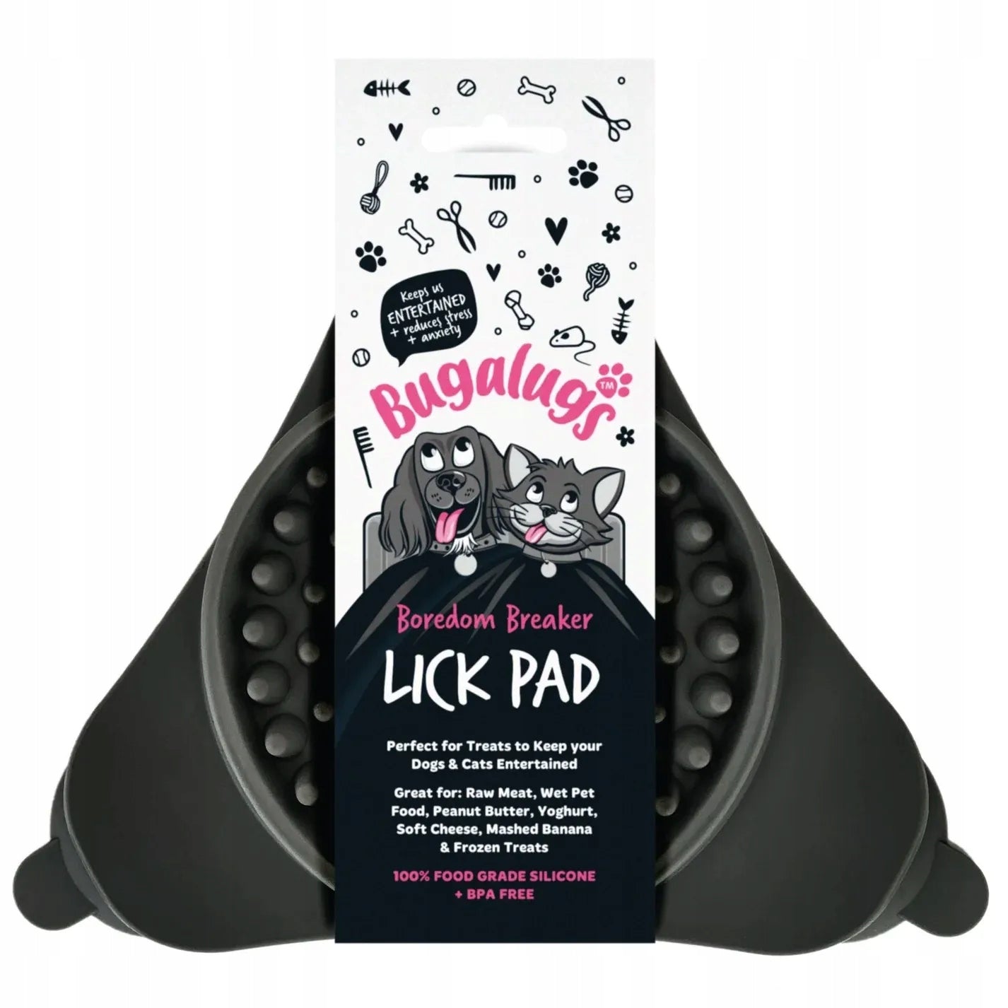 Bugalugs Triangle Lick Pad Small Licking Mat for Dog and Cat, Black