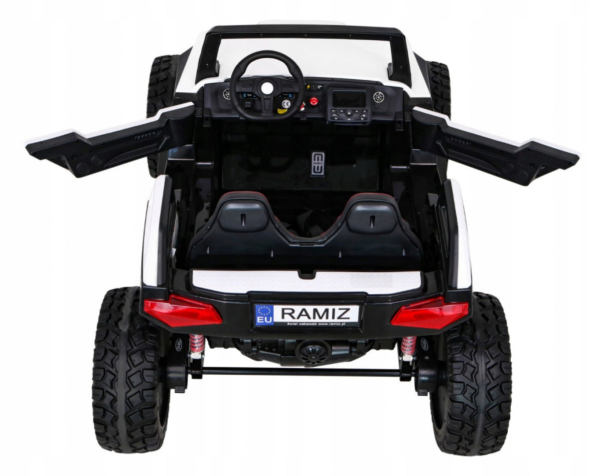 Buggy Clash Battery Pack for 2 Kids White Remote Control Drive 4x4 Adjustable Vehicle length 145 cm